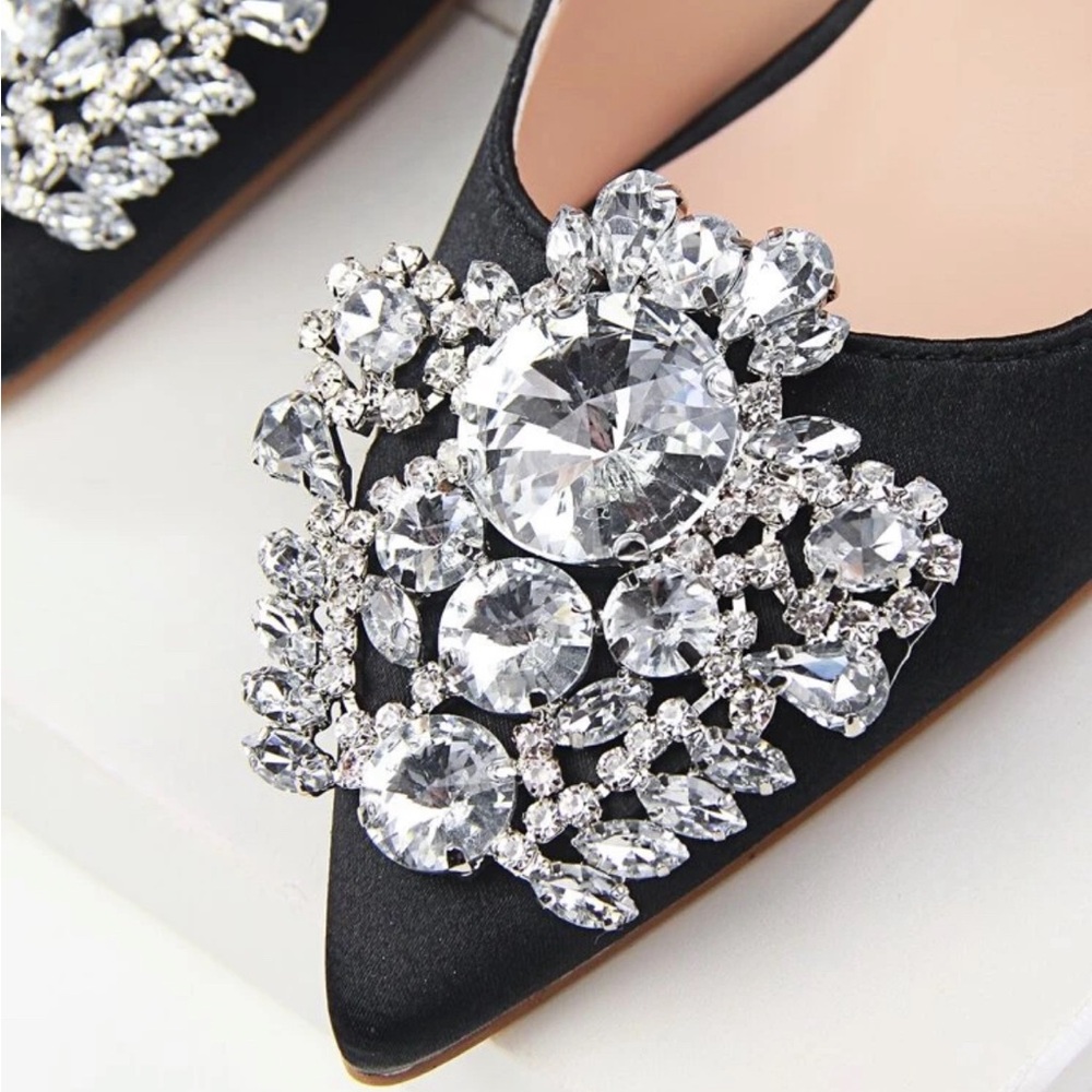 Rhinestone Decor Satin Stiletto Court Heels - Picture 2 of 4
